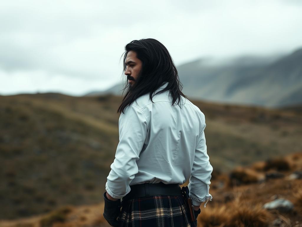 En La Cima De Una Colina Rocosa Una Bella Guerrera Escocesa Se Alza Con Orgullo Su Figura Juvenil Envuelta