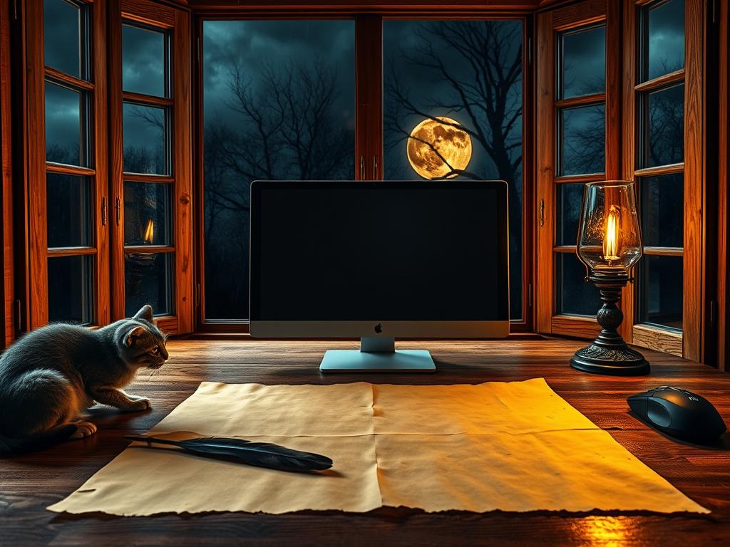 Realistic Animation The Image Is Dark And Dramatic It Is Midnight We See A House With No Lights On