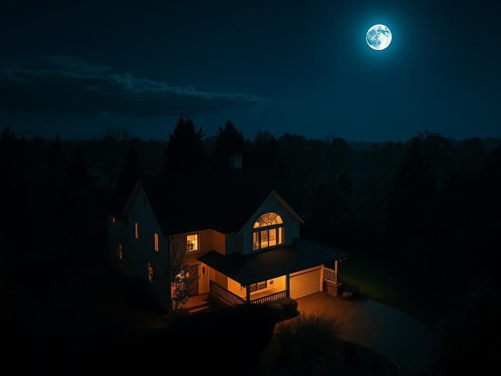 A Peaceful Mountain Scene With Tall Trees A Starry Sky And A Hidden Stone Well In The Foreground