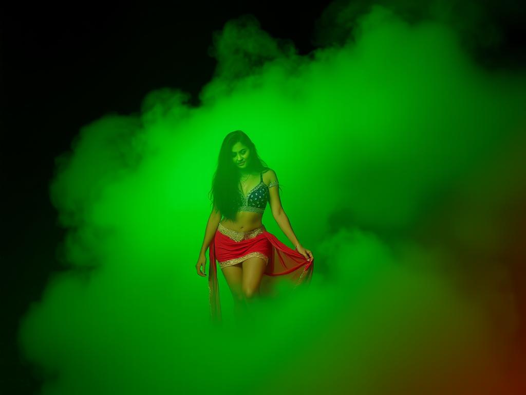 A Woman With Wavy Light Brown Hair Dances At A Vibrant Outdoor Summer Carnival Holding A Bright