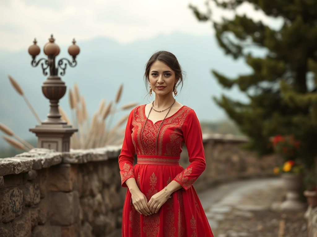 A 22-year-old Caucasian Woman With Sleek Dark Hair Cascading To Her Shoulders Stands Confidently In