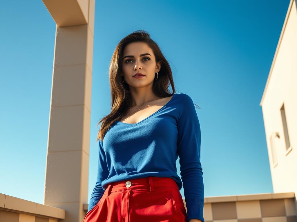 A Stunning Female Model Posing Confidently On A Lively City Street For A High-fashion Photoshoot She