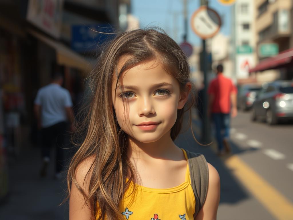 Realistic Photograph A Cute Teen Steampunk Girl Walking In A Dystopian City Bare Legs