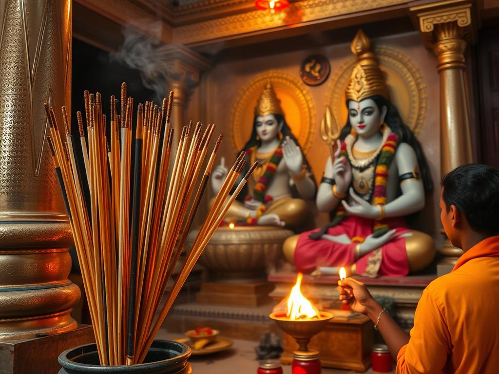 Dubai Burj Khalifa At The Background And A Indian Women Performing A Pooja With Few Incense Sticks In